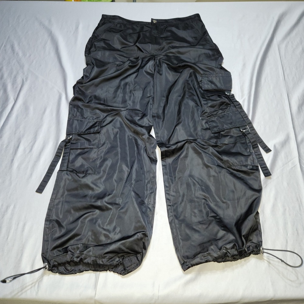 Ardene Black Parachute Cargo Pants Wide Leg Y2K Streetwear XL